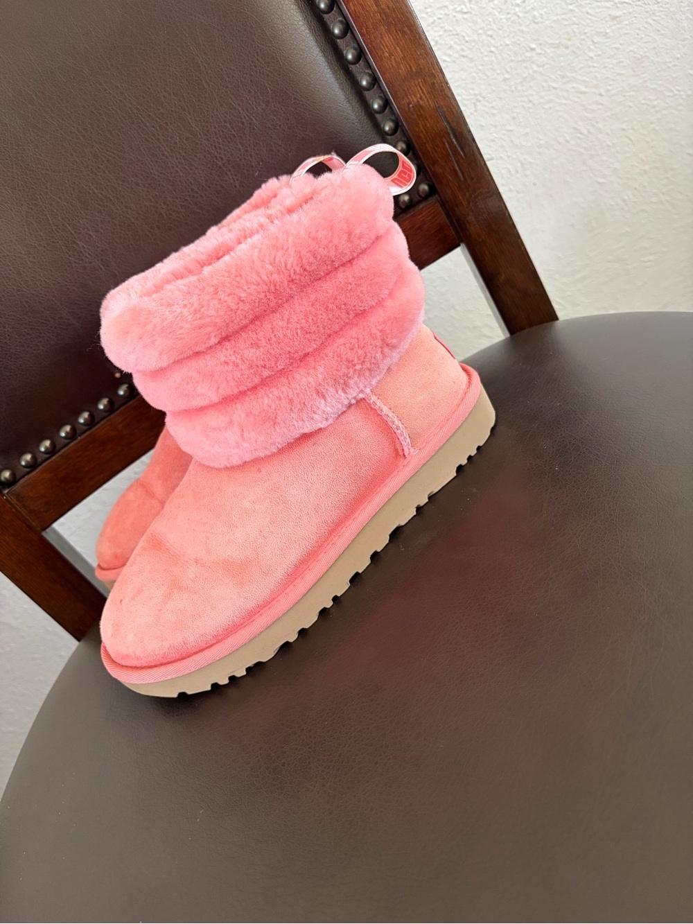 UGG Pink Short Shearling Cuff Winter Boots